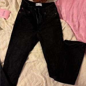 black, straight leg jeans, size 0